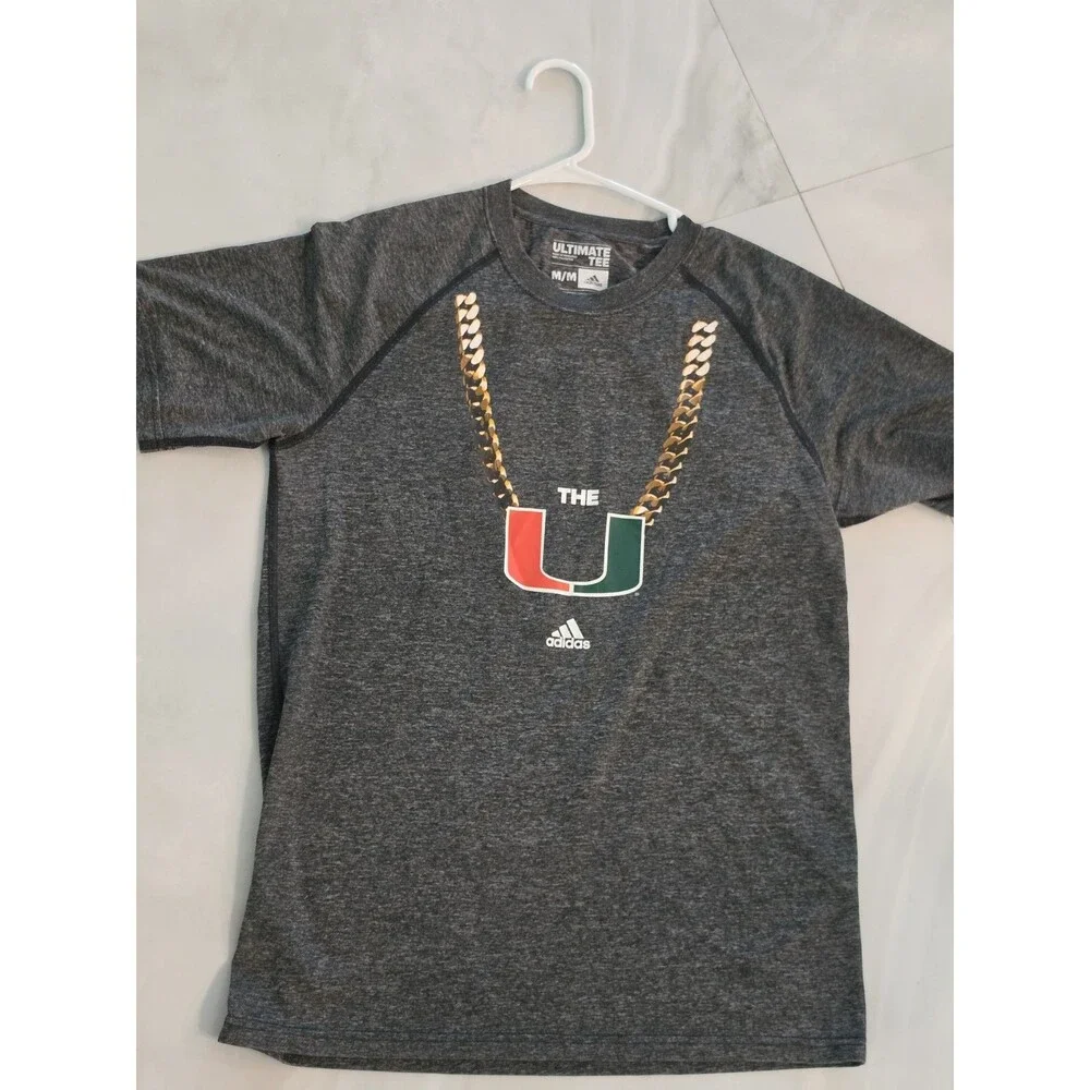 Men's Miami Hurricane UM Adidas Printed Defense Chain Tee Shirt Size Medium